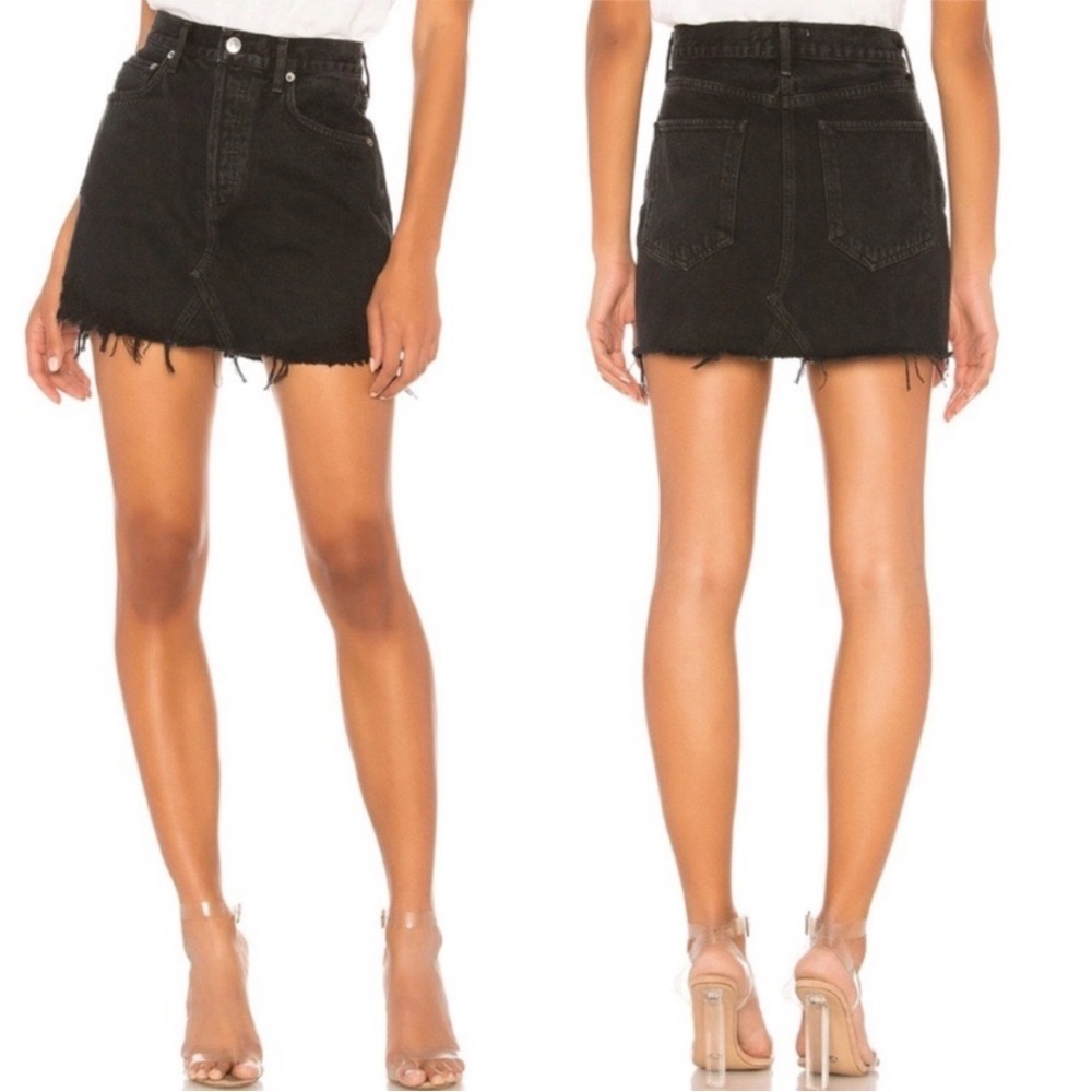 AGOLDE Quinn High Rise Mini Denim Skirt in Black Rock Sz 29
